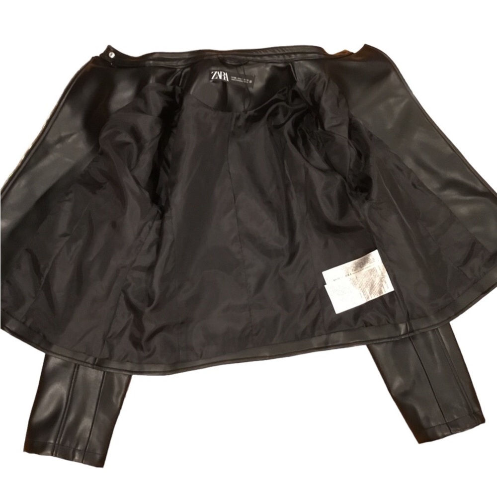 ZARA Biker Jacket Black Faux Leather Zip Size: XXL❗️READ & CHECK MEASUREMENTS❗️ - Picture 5 of 16